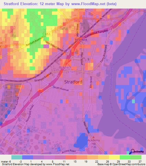 Stratford,US Elevation Map