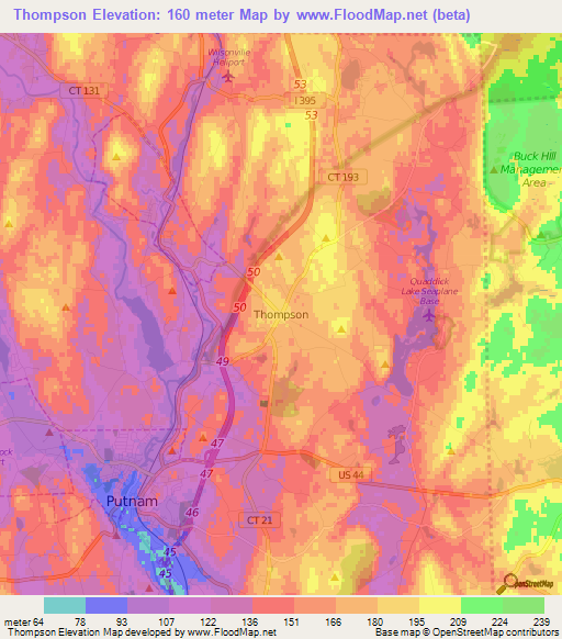 Thompson,US Elevation Map