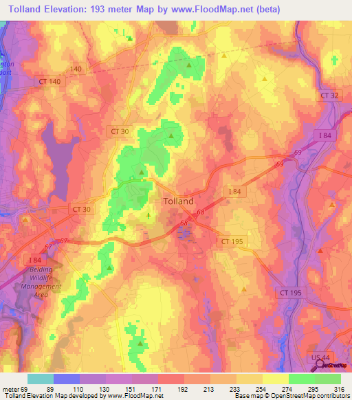 Tolland,US Elevation Map