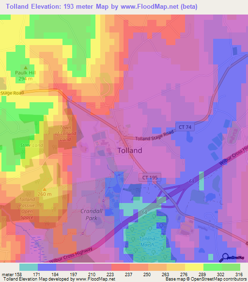 Tolland,US Elevation Map