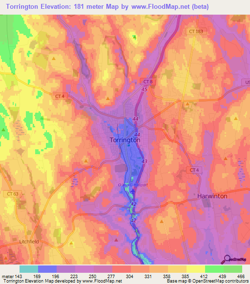 Torrington,US Elevation Map