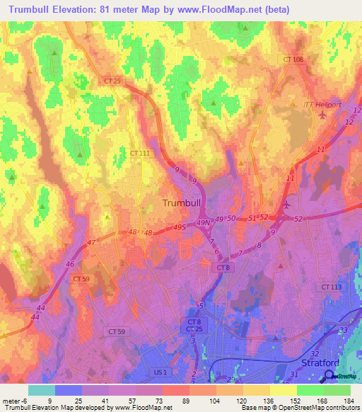 Trumbull,US Elevation Map