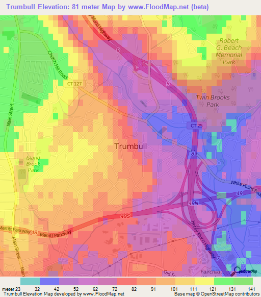 Trumbull,US Elevation Map