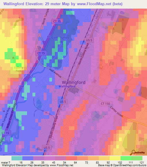 Wallingford,US Elevation Map