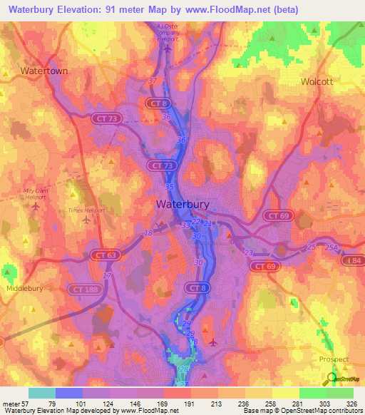 Waterbury,US Elevation Map