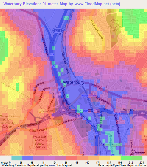 Waterbury,US Elevation Map