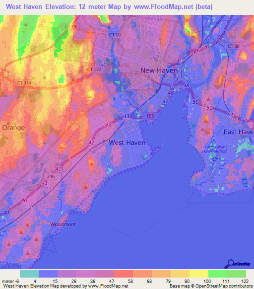 West Haven,US Elevation Map