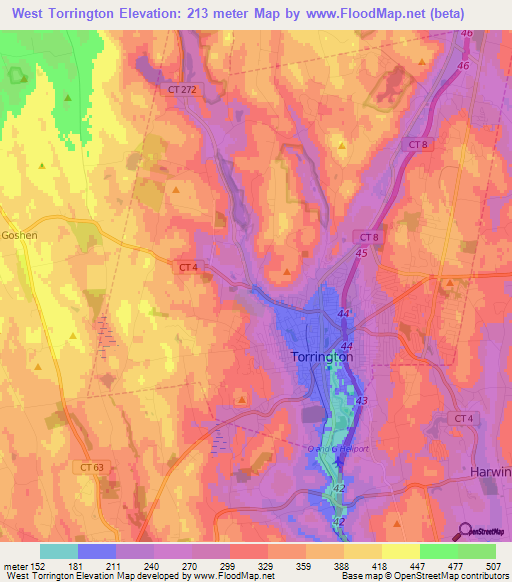 West Torrington,US Elevation Map