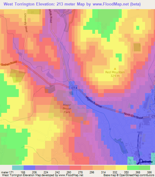 West Torrington,US Elevation Map