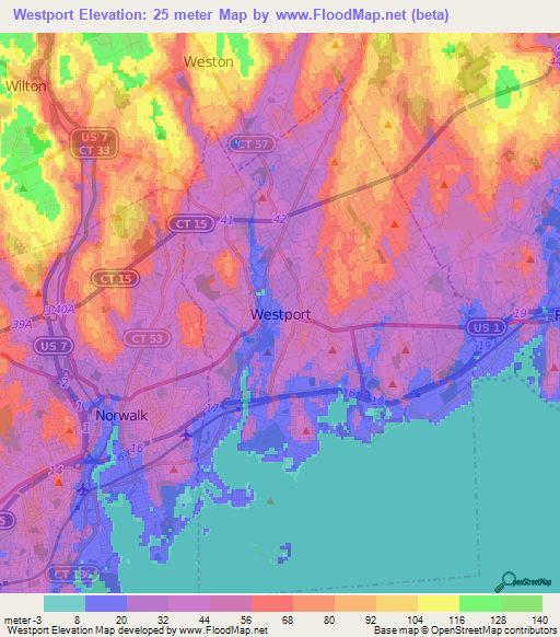 Westport,US Elevation Map