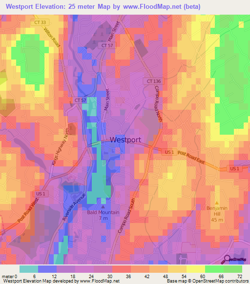 Westport,US Elevation Map