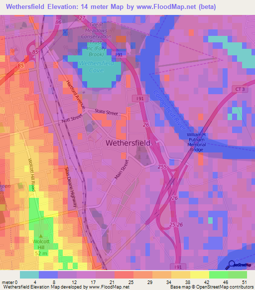 Wethersfield,US Elevation Map