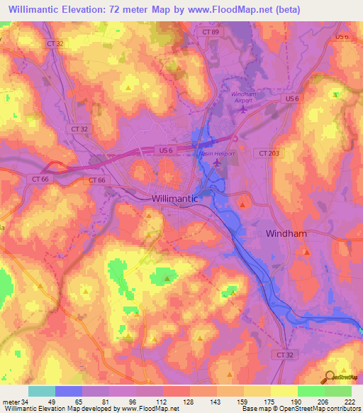 Willimantic,US Elevation Map