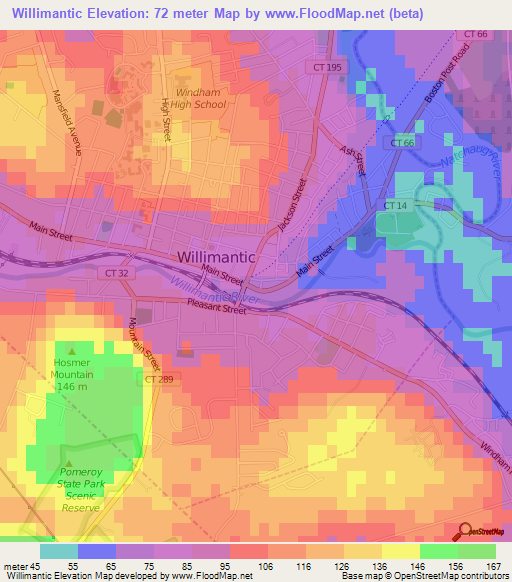 Willimantic,US Elevation Map