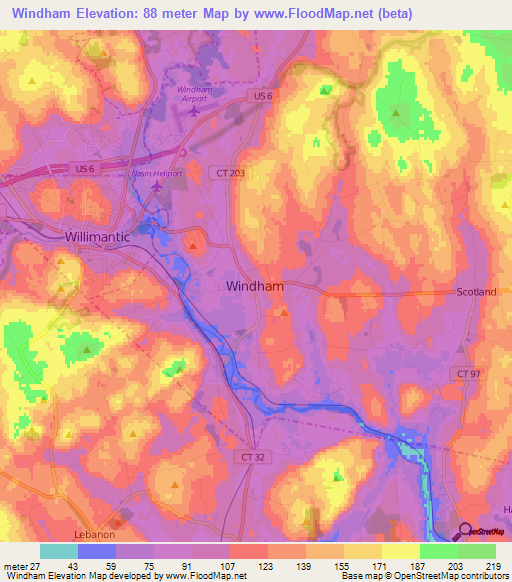 Windham,US Elevation Map