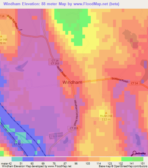 Windham,US Elevation Map