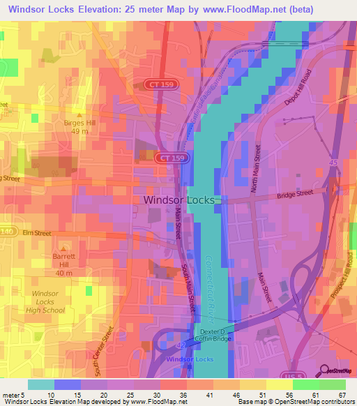 Windsor Locks,US Elevation Map