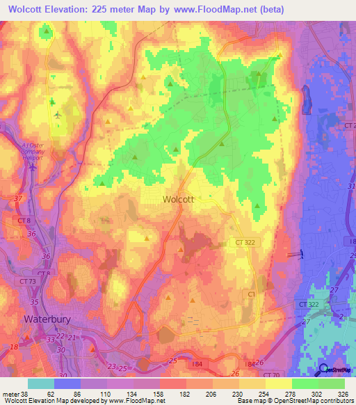 Wolcott,US Elevation Map