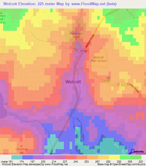 Wolcott,US Elevation Map