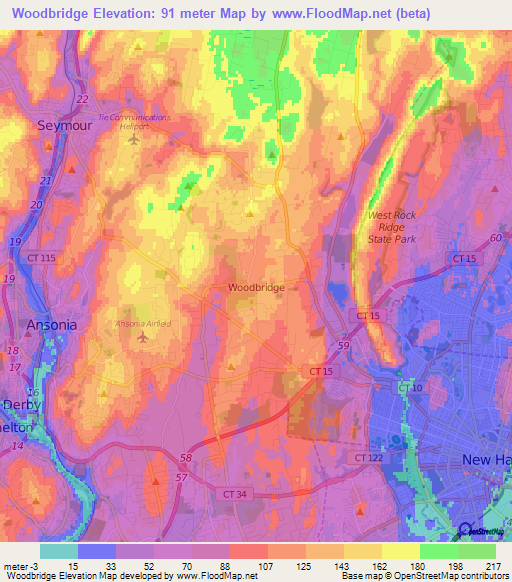 Woodbridge,US Elevation Map