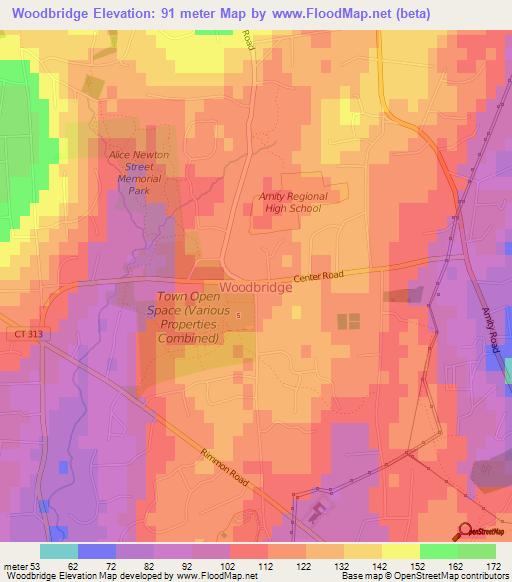 Woodbridge,US Elevation Map