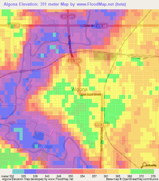 Algona,US Elevation Map