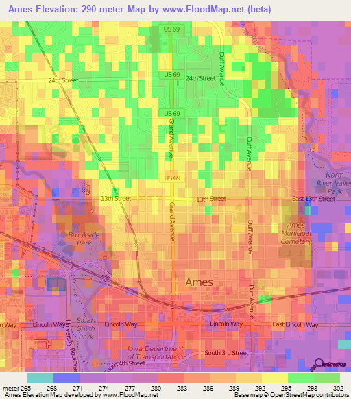 Ames,US Elevation Map