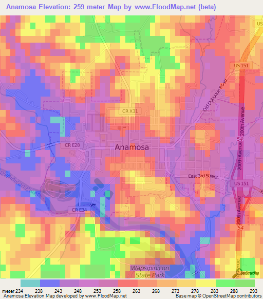 Anamosa,US Elevation Map