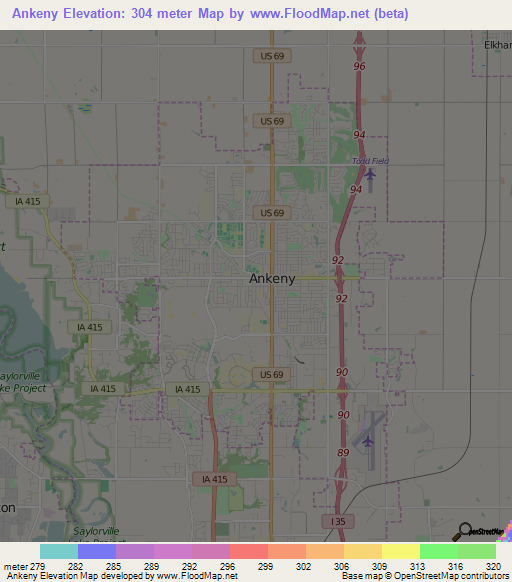 Ankeny,US Elevation Map