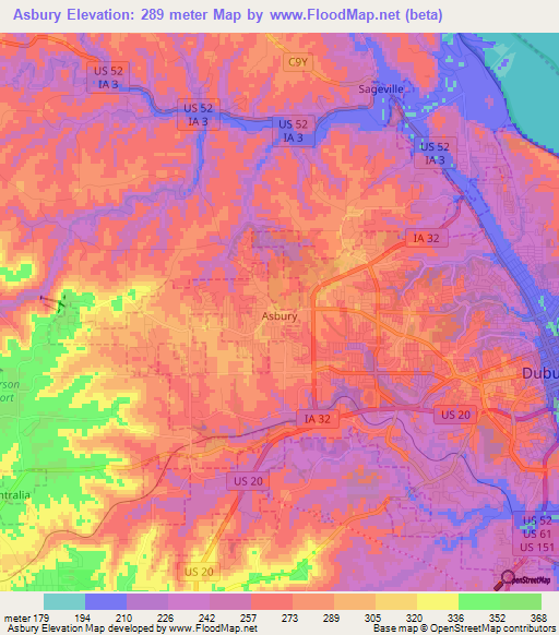 Asbury,US Elevation Map