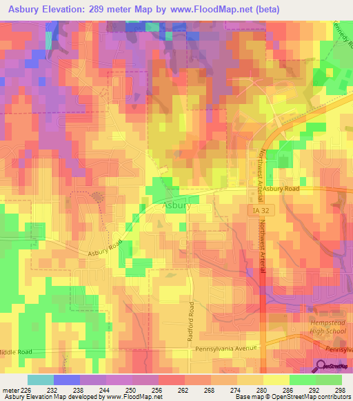 Asbury,US Elevation Map