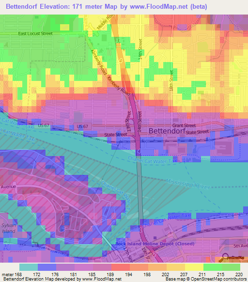 Bettendorf,US Elevation Map