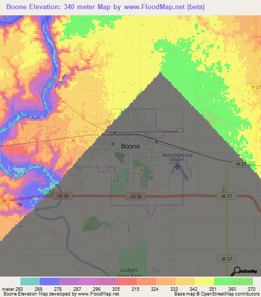 Boone,US Elevation Map