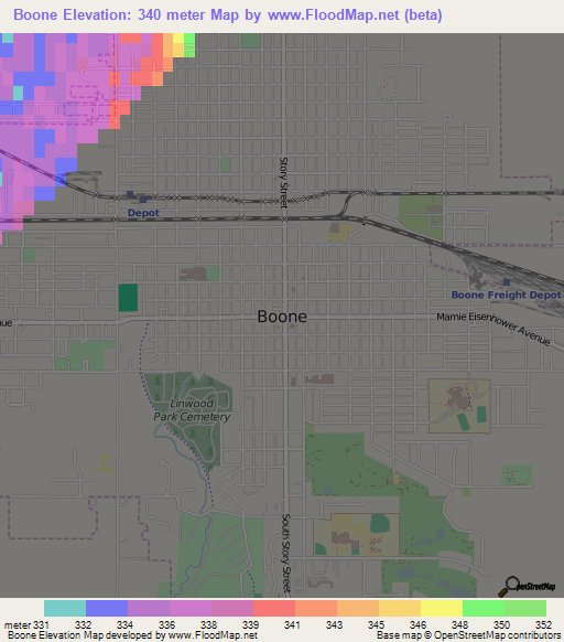 Boone,US Elevation Map