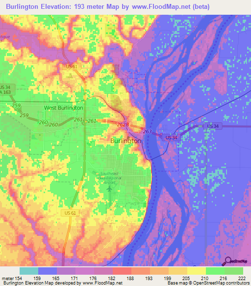 Burlington,US Elevation Map