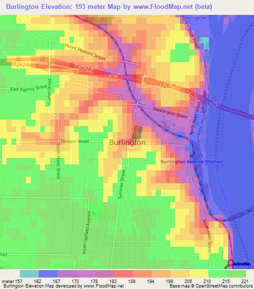 Burlington,US Elevation Map