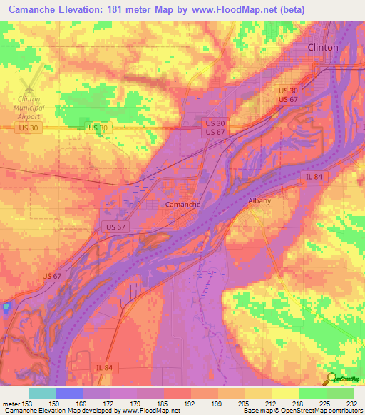 Camanche,US Elevation Map