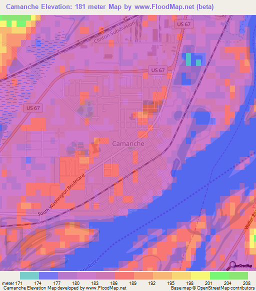 Camanche,US Elevation Map