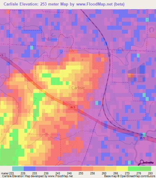 Carlisle,US Elevation Map