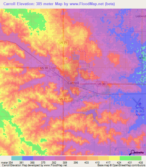 Carroll,US Elevation Map