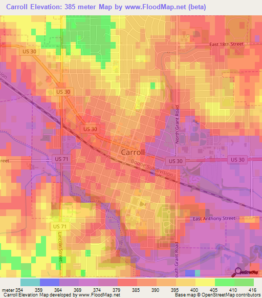 Carroll,US Elevation Map