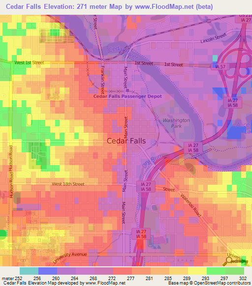 Cedar Falls,US Elevation Map