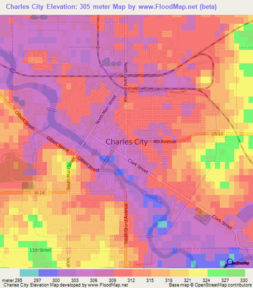 Charles City,US Elevation Map