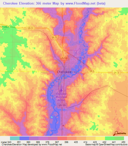 Cherokee,US Elevation Map