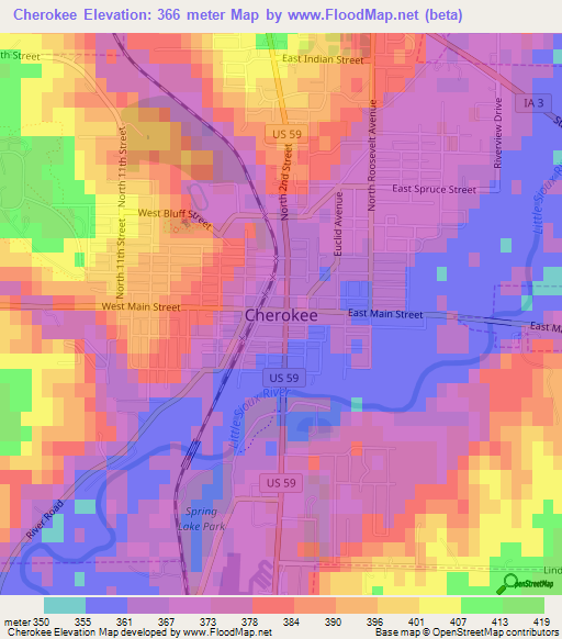 Cherokee,US Elevation Map