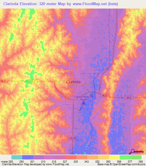 Clarinda,US Elevation Map