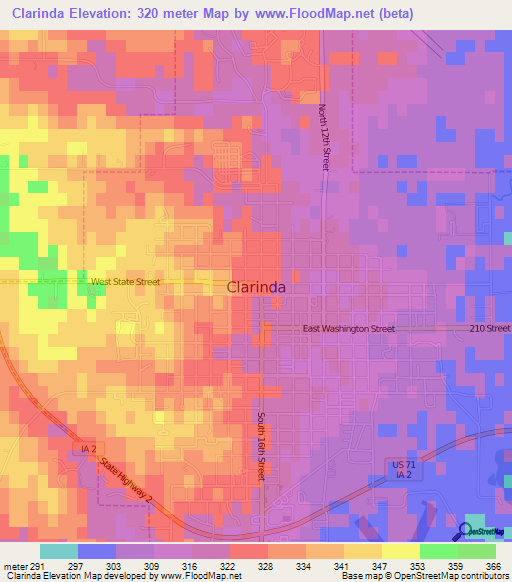 Clarinda,US Elevation Map