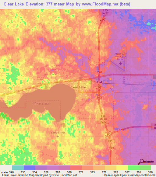 Clear Lake,US Elevation Map