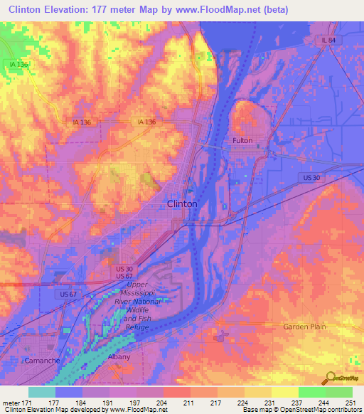 Clinton,US Elevation Map