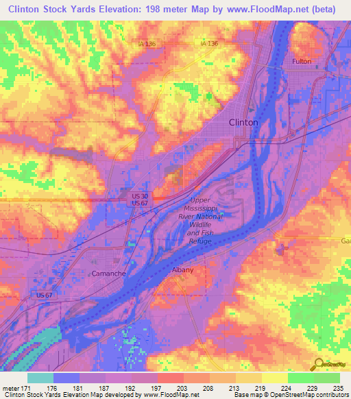 Clinton Stock Yards,US Elevation Map